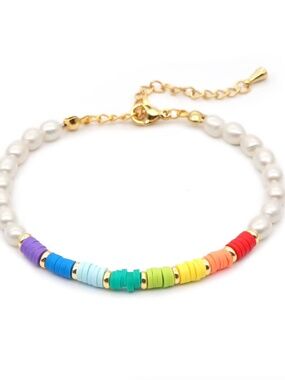 Freshwater Pearl Rainbow Bracelet – Colorful Heishi Bead Bracelet – NWT